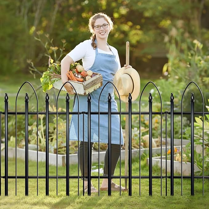Garden Fence 32" H x 24" W (5 Panels, Total 10 ft), Metal Fence Decorative Border Fence, Rustproof Landscape Fencing for Dog, Flower Bed, Yard, Patio, Animal Barrier