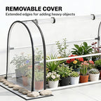 Outsunny Raised Garden Bed with Flip-Up Greenhouse Cover, Metal Elevated Garden Bed with Legs and Drainage Hole, Outdoor Raised Planter Box for Vegetables Herbs Flowers, 39.4" x 19.3" x 53.5", White