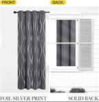 NICETOWN Gray Blackout Curtains 72 inch Long for Bedroom - Microfiber Noise Reducing Thermal Insulated Wave Line Foil Print Design Drapes for Patio Sliding Glass Door (2 Panels, 52 x 72 Inch)