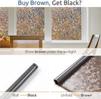 rabbitgoo Window Privacy Film Rainbow Film Decorative Window Sticker, 3D Static Stained Glass Cling Tint for Home Heat Control Non-Adhesive, Brown, 23.6 x 118.1 inches