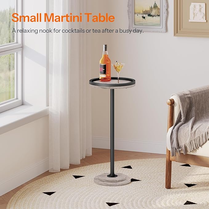 HOOBRO Small Round Side Table, Drink Table, Coffee Martini Table with Pedestal Accent for Small Spaces in Living Room, Bedroom, Sofa Couch, Greige and Black BG168BZ01