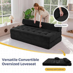 MAXYOYO Folding Sofa Couch, Convertible Floor Sleeper Couch with 2 Pillows, Tufted Floor Oversized Loveseat Couch Tufted Fold Out Chair Bed Comfy Sofa Lounge for Living Room Bedroom, Black