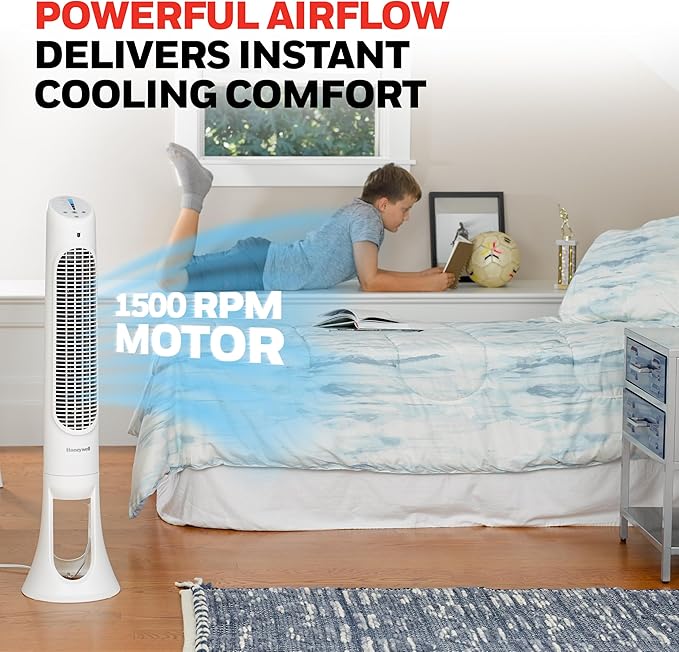 Honeywell QuietSet Whole Room Oscillating Tower filter Fan with Remote, White, HYF260