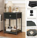 Furologee Nightstands Set of 2, Industrial End Table with Fabric Drawer&Storage Shelf, Small Bedside Table Organizer for Small Space for Living Room, Tall 23.6" Night Stand for Bedroom, Black Oak