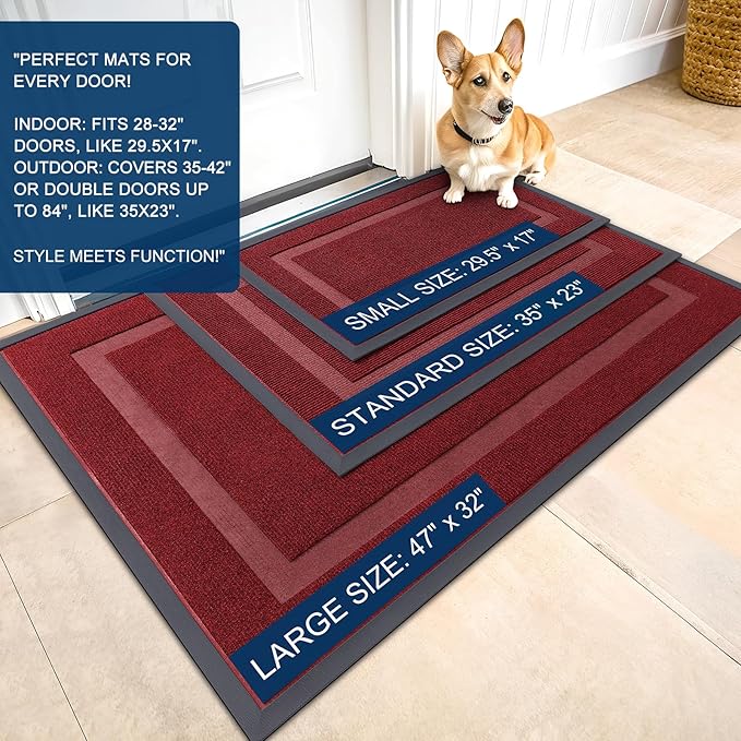 OLANLY Front Door Mat Indoor Outdoor Entrance, Waterproof All-Season, All-Weather Doormat, Sturdy Natural Rubber, Fade Resistant, Low Profile, Easy Clean Patio Porch Entryway Mat, 71x34, Wine Red