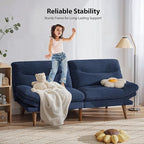 Pipishell Futon Sofa Bed, 66 Inch Corduroy Futon Couch Convertible with Adjustable Backrest and Armrests, Recliner Sleeper Sofa for Small Spaces, Living Room, Office, Guest Room (Blue, 66 Inch)