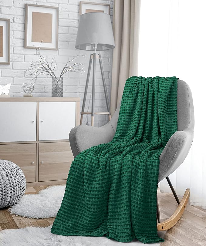 Utopia Bedding Forest Green 100% Cotton Waffle Blanket 300 GSM [Queen - 90x90 Inch] Soft Lightweight Breathable Bed Blanket for All Season