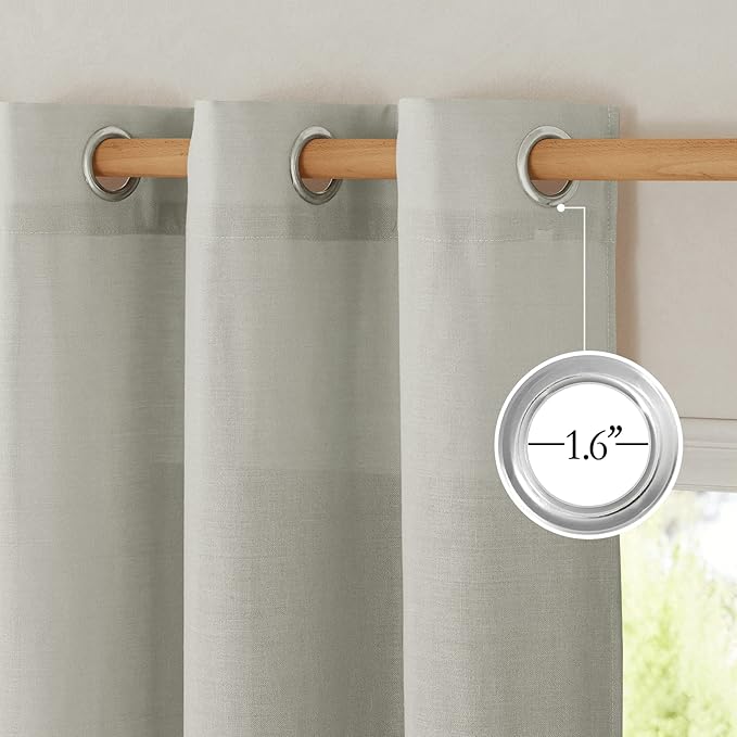 NICETOWN Linen 36 inch Curtains for Kitchen Window, Grommet Thick Flax Linen Gray Small Window Treatments Privacy Assured with Light Filtering for Cafe/Kids Room, W42 x L36, 2 Panels
