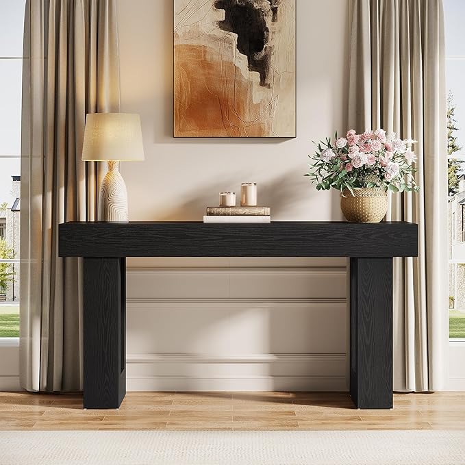 Tribesigns 63-Inch Long Console Table, Wooden Rectangular Sofa Table Behind The Couch, Farmhouse Entryway Table for Entrance, Hallway, Living Room (Black)