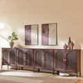 Modern Buffet Cabinet with Storage, 123.5" W Fluted Arched Sideboard Cabinet w/Adjustable Shelves, Wooden Modular Coffee Bar for Dining Room, Kitchen, Living Room, Entryway, Brown