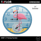 Taylor Flamingo Poly Resin Indoor and Outdoor Clock and Thermometer, Wireless Thermometer with Easy to Read Large Numbers for Patio, Pool, and Indoor Areas, 14-inch, Multi-Color