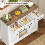 TEENFON Storage Cabinet, Coffee Bar Cabinet with 3 Drawers, 2 Adjustable Shelves & 2 Doors, Buffet Cabinet, Kitchen Cabinet for Kitchen, Dining Room, Living Room, White