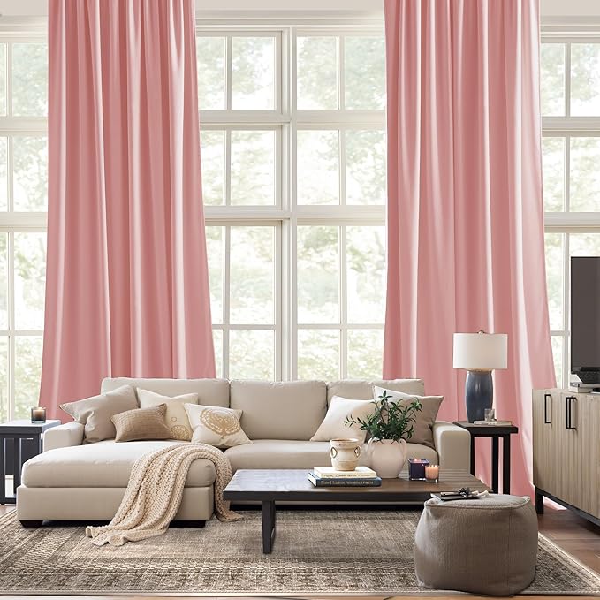 NICETOWN Pink Velvet Curtains 96 inch Length, Blush Pink Room Darkening Thermal Insulated Soft Luxury Light Blocking Panels for Kids, Rod Pocket Design W52 x L96, 2 Panels