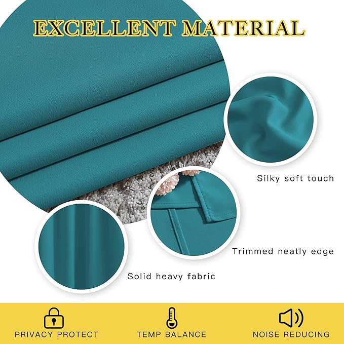 NICETOWN Room Darkening Window Curtains for Sliding Door - Thermal Insulated Solid Grommet Light & Sound Blocking Blackout Drapes for Bedroom/Living Room (Peacock Teal, 2 Panels, W66 x L72)