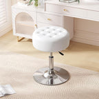 Furniliving PU Leather Makeup Ottoman Stool, 16.5" to 20.5" Height Adjustable Swivel Vanity Stool Round Ottoman Chair for Living Room Bedroom Entryway, IvoryWhite