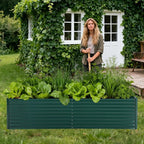 Garvee Galvanized Raised Garden Bed Large Rectangular Kit with Cover Zippered Screen Doors, Open Base Design, Thick Steel, Easy Assembly, Planter Box for Vegetables, Flowers (Dark Green, 8x4x2 ft)