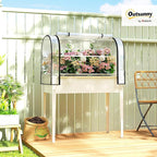 Outsunny Raised Garden Bed with Flip-Up Greenhouse Cover, Metal Elevated Garden Bed with Legs and Drainage Hole, Outdoor Raised Planter Box for Vegetables Herbs Flowers, 39.4" x 19.3" x 53.5", White