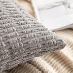 MIULEE Pack of 2 Corduroy Decorative Throw Pillow Covers 18x18 Inch Soft Boho Striped Pillow Covers Modern Farmhouse Home Decor for Sofa Living Room Couch Bed Light Grey