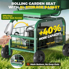 Suntee Garden Seat with Wheels, Rolling Gardening Stool with 360° Swivel Seat & Backrest,Tool Storage Basket & Back Tool Pouch, Adjustable Handle, Outdoor Gardening Scooter, Garden Cart for Seniors