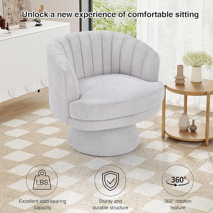 CANMOV Swivel Accent Chair with Armrest Set of 2, Modern 360 Degree Swivel Barrel Chair with Curve Back and Soft Cushion, Comfy Fabric Round Armchair Single Sofa for Living Room, Bedroom,Grey