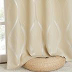 NICETOWN Bedroom Short Blackout Curtain Panels, Window Treatment Thermal Insulated Room Darkening Wave Line Foil Print Design Curtains for Kitchen, Cafe, Loft (Biscotti Beige, Set of 2, 42 by 63 Inch)