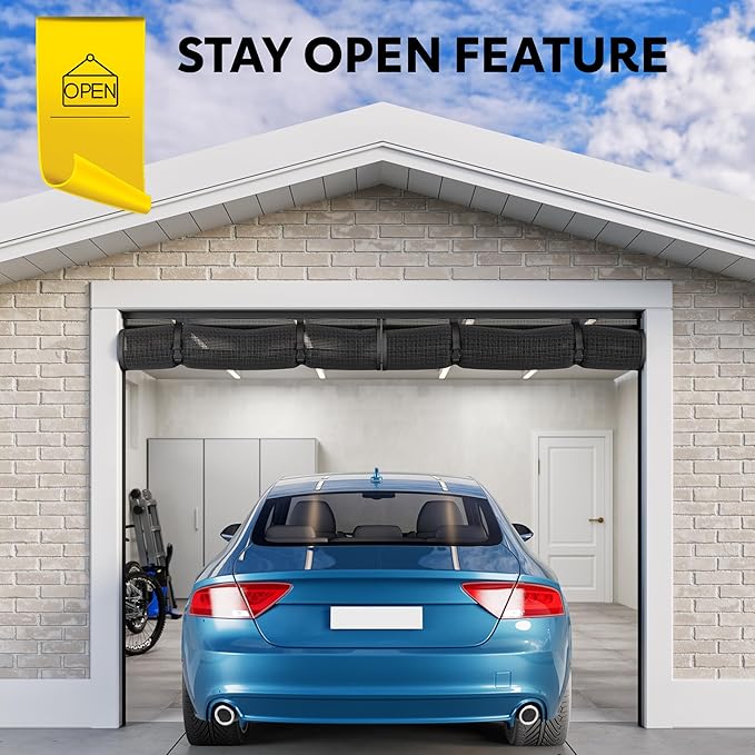 AUGO Garage Door Screen, 2 Car 9x7FT, Fiberglass mesh with Magnetic Closure, Heavy Duty Weighted Bottom, Easy Assembly & Pass, Hands Free Screen Door