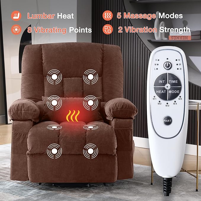 Power Lift Recliner Chair for Elderly with Vibration Massage and Lumbar Heating, Electric Lift Recliner Single Sofa with Side Pocket and USB Charge Port for Living Room
