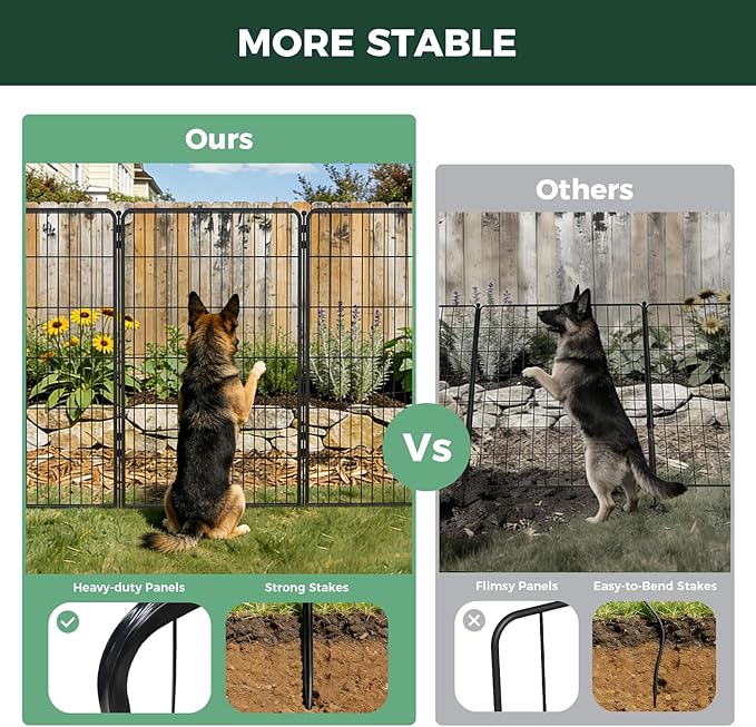 FXW Garden Fence Outdoor for The Yard – 45in(H) x 54.7ft(L) Heavy Duty Metal Animal Barrier for Dog and Rabbit, Decorative Dog Fence, 24 Panels, Black