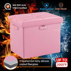 DocSafe Storage Ottoman Foot Rest Stool with Lock ＆ Handles, Fireproof Folding Leather Footstool Bench with Storage Safe for Living Room Bedroom, Home Office, Dorm, 17x13x13in, Pink