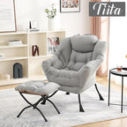 Tiita Lazy Chair with Ottoman, Light Grey Modern Large Accent Chair, Comfy Leisure Sofa Armchair with Ottoman, Reading Chair with Footrest for Bedroom, Living Room, Dorm Rooms, Light Grey