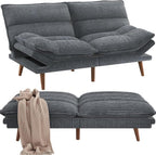Pipishell Futon Sofa Bed, Convertible Futon Adjustable Backrest & Armrests, Corduroy Sleeper Couch for Small Spaces, Living Room, Office, Guest Room (Asphalt Grey, 66 Inch)