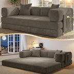 78.8" Convertible Futon Sofa Bed,Corduroy Futon Couch with Storage Pocket,Folding Pull Out Sofa,No Assembly Boneless Couch for Living Room,Brown