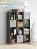 Whitmor 12 Cube Storage Organizer, 4 Tier Stackable Mdf Wood Bookcase, Open Storage Display Bookshelf, Storage Cabinet for Living Room, Bedroom, Home, Office, 35.1"L x 11.7"W x 47.5"H, Espresso