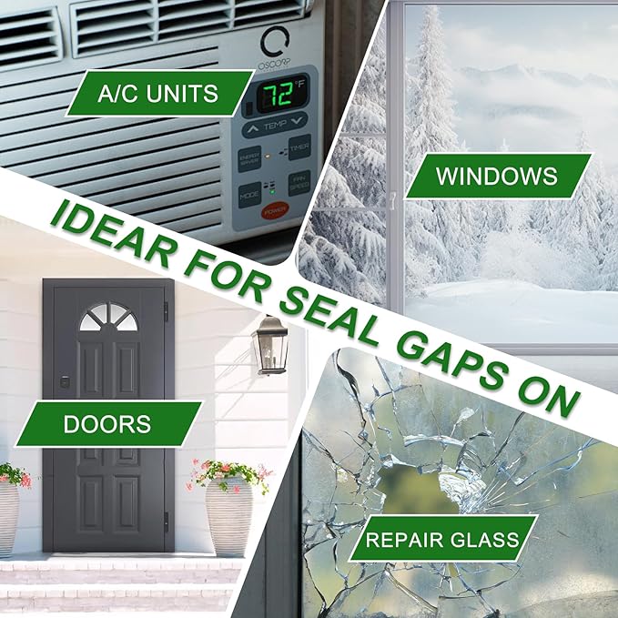 Transparent Window Weather Sealing Tape 2 Inch x 33 FT Weather Stripping Residue-Free Clear Window Insulation Tape for Doors Windows and Shower Glass Gaps