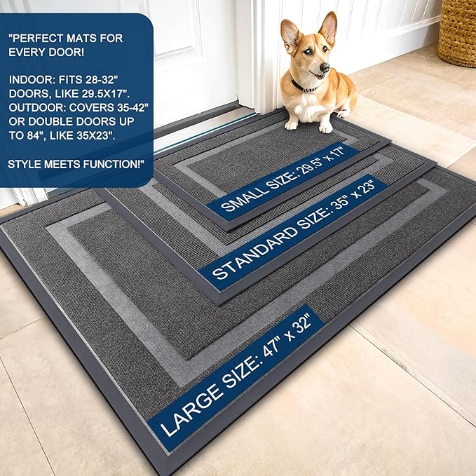 OLANLY Front Door Mat Indoor Outdoor Entrance, Waterproof All-Season, All-Weather Doormat, Sturdy Natural Rubber, Fade Resistant, Low Profile, Easy Clean Patio Porch Entryway Mat, 47x30, Dark Grey