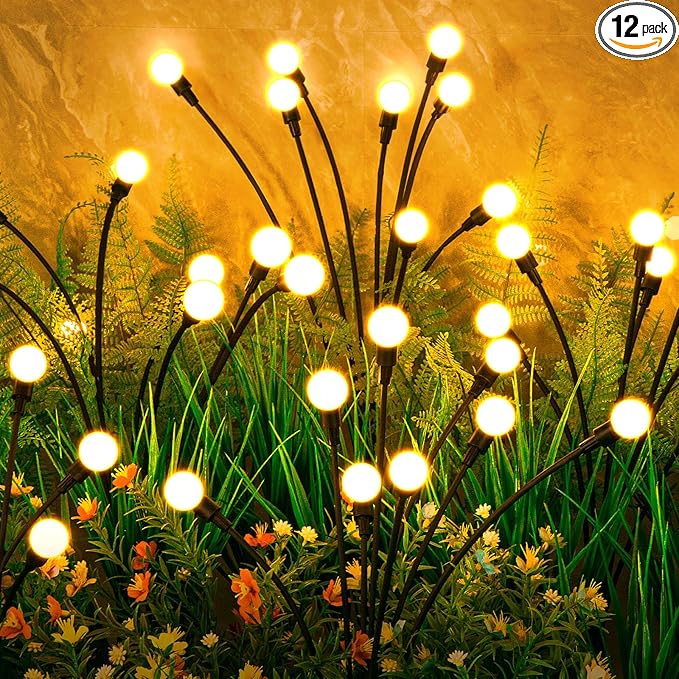 Solar Lights Outdoor(12-Pack, 96 LEDs), ASMAD Solar Garden Lights, Outdoor Decorations, Firefly Light for Patio Decor, Big Bulb, Unique Gifts for Women, Gifts for Grandma