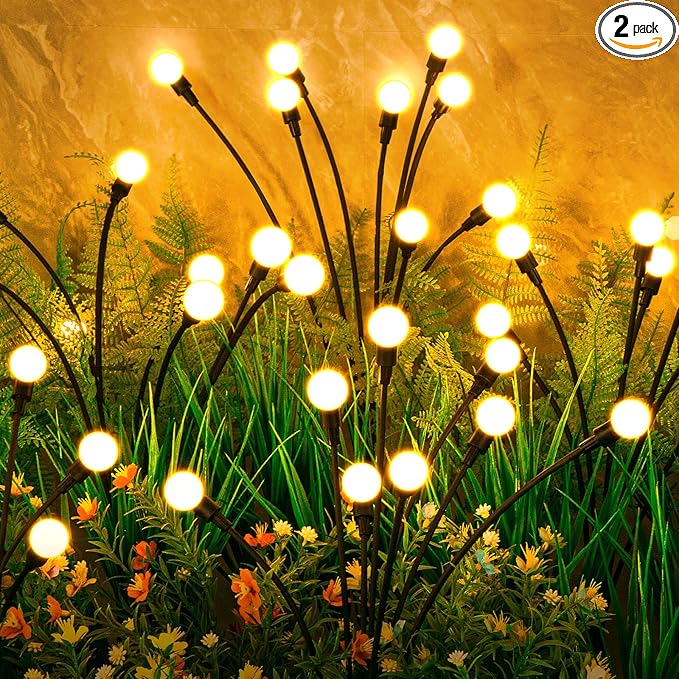 Solar Lights Outdoor(2 Pack-16 LEDs), ASMAD Solar Garden Lights, Outdoor Decorations, Firefly Light for Patio Decor, Big Bulb, Unique Gifts for Women, Gifts for Grandma