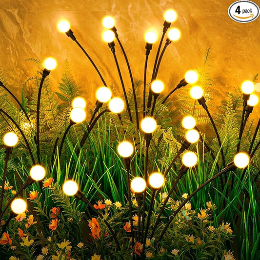 Solar Lights Outdoor(4 Pack,32 LEDs), ASMAD Solar Garden Lights, Outdoor Decorations, Firefly Light for Patio Decor, Big Bulb, Unique Gifts for Women, Gifts for Grandma