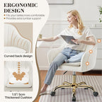 Vanity Chair with Wheels, Comfy Home Office Desk Chairs Adjustable Modern Velvet Makeup Vanity Chairs for Bedroom Living Room-Beige Pack of 2
