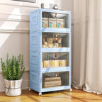 4 Tier Stackable Plastic Storage Bins with Lid and Wheels - 23 QT Closet Organizers and Storage, Foldable Storage Containers, Organization and Storage Boxes for Craft, Home, Pantry, Dorm, Blue