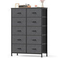 Dresser for Bedroom with 10 Drawers, Anti-Tip Tall Fabric Chests Storage Organizer Tower Furniture with Wooden Top Metal Frame for Clothes, Closet, Living Room, Hallway, Entryway