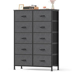 Dresser for Bedroom with 10 Drawers, Anti-Tip Tall Fabric Chests Storage Organizer Tower Furniture with Wooden Top Metal Frame for Clothes, Closet, Living Room, Hallway, Entryway