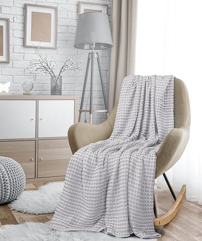 Utopia Bedding Silver 100% Cotton Waffle Blanket 300 GSM [Queen - 90x90 Inch] Soft Lightweight Breathable Bed Blanket for All Season