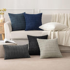 MIULEE Pack of 2 Corduroy Decorative Throw Pillow Covers 20x20 Inch Soft Boho Striped Pillow Covers Modern Farmhouse Home Decor for Sofa Living Room Couch Bed Pure White