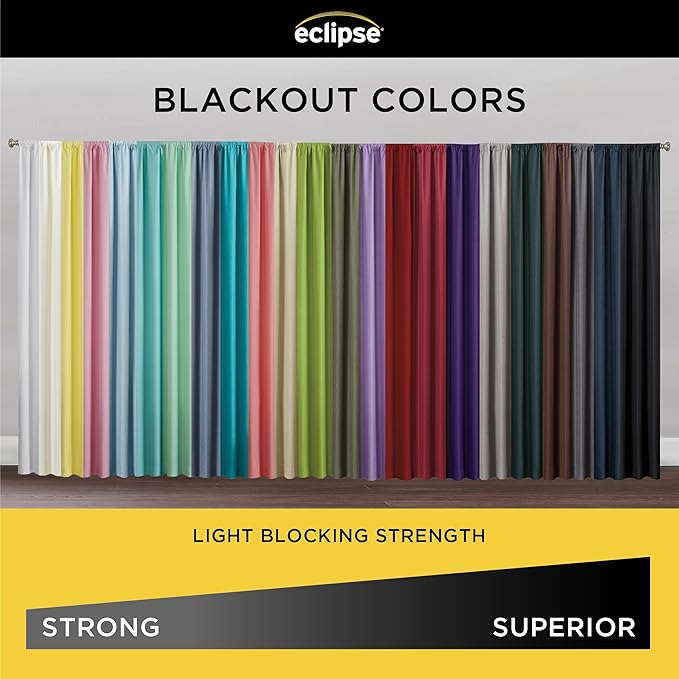 Eclipse Kendall Modern Blackout Thermal Rod Pocket Window Curtain, Insulating & Noise Reducing Curtains for Bedroom or Living Room (1 Panel), 63 in Long x 42 in Wide, Blue