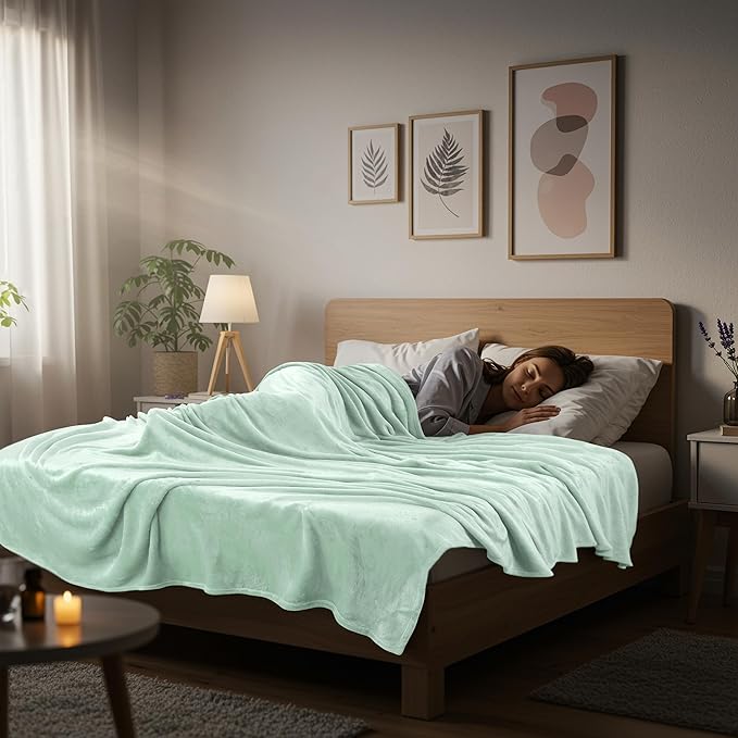 Utopia Bedding Fleece Blanket Queen Size Mint Green (90x90 Inches) Ultra Soft Warm Lightweight Microfiber Breathable Anti-Static Cozy Bed Blanket, All-Season Home Decor Gift for Men & Women