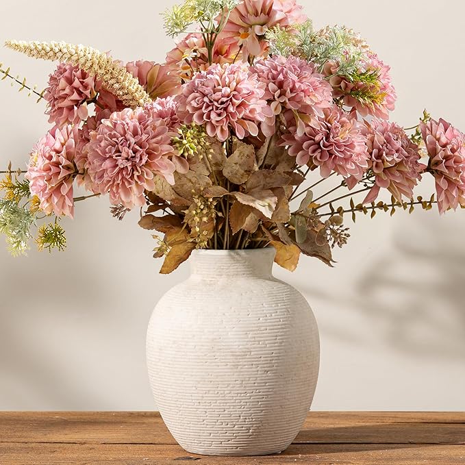 Ceramic Flower Vase Home Decor - Farmhouse Table Vases Rustic Vintage Living Room Kitchen Bedroom Decorations for House Book Shelf Office Coffee Desk Dining Fireplace (7.4" Rustic)
