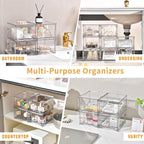 6 Pack Stackable Makeup Organizer, 4.4'' Tall Acrylic Bathroom Makeup Organizer and Storage Drawer with Pull-out Handle, Clear Plastic Storage Bins for Vanity,Pantry,Desk,Undersink,Kitchen