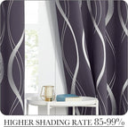 NICETOWN Blackout Curtains Panels for Living Room, Greyish Purple, 52" Wide x 84" Long, 2 Panels, Sound Reducing Thermal Insulated Wave Line Foil Print Design Curtains for Patio Sliding Glass Door
