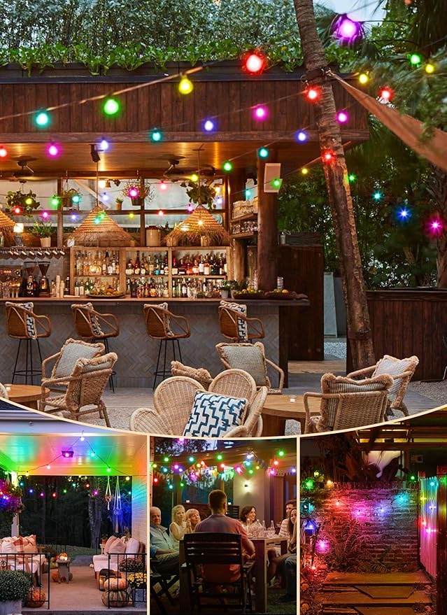 Brightown Outdoor String Lights 29 Feet G40 LED Patio Lights, 13 Plastic Multicolor Bulbs(1 Spare), Remote, Timer, Waterproof Connectable Hanging Light for Porch Balcony Party Decor, E12 Base, RGBW